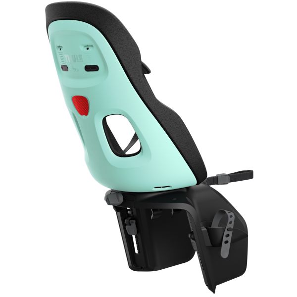 Thule Yepp Nexxt 2 Maxi achterzitje voor fiets, bevestiging op drager, zwart met rugleuning en bevestigingsmechanisme