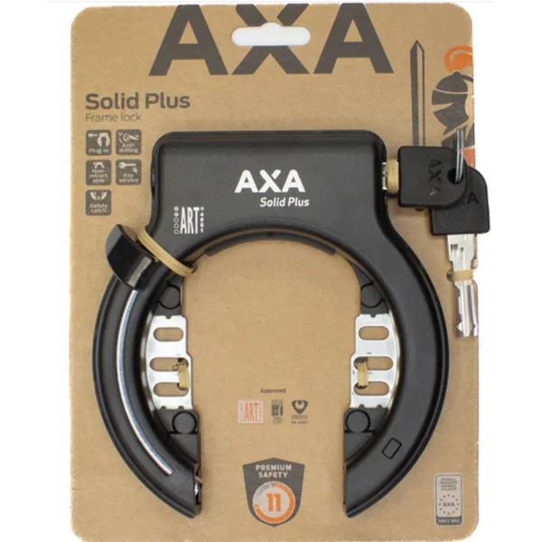 Zwart Axa Ringslot Solid Plus Art2 met kaartslot en C425 voor extra beveiliging van fietsen of motoren