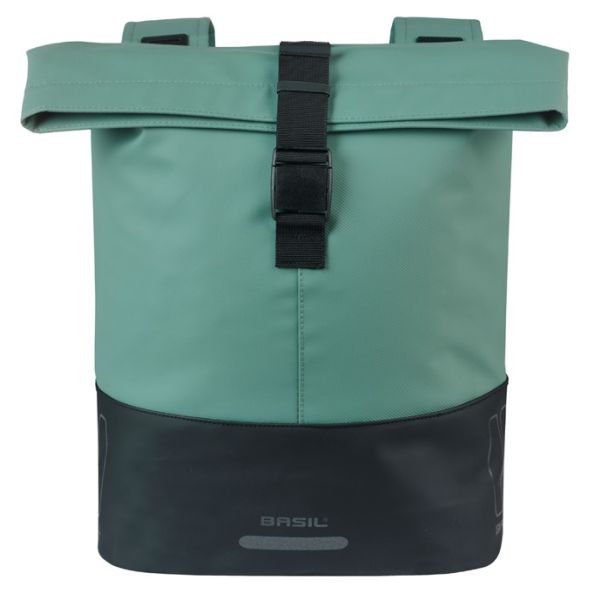 Dubbele fietstas van Basil, 28-32 liter, universeel voor bagagedragers, gemaakt van gerecycled PET, geschikt voor fietsen.