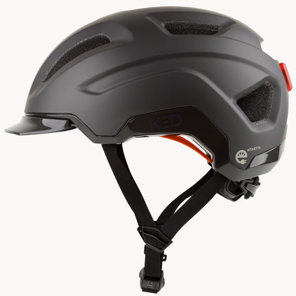 Ked Pedalon E-bike helm met geïntegreerd achterlicht en ventilatiegaten, zwart met verstelbare riem, voor veilig fietsen.