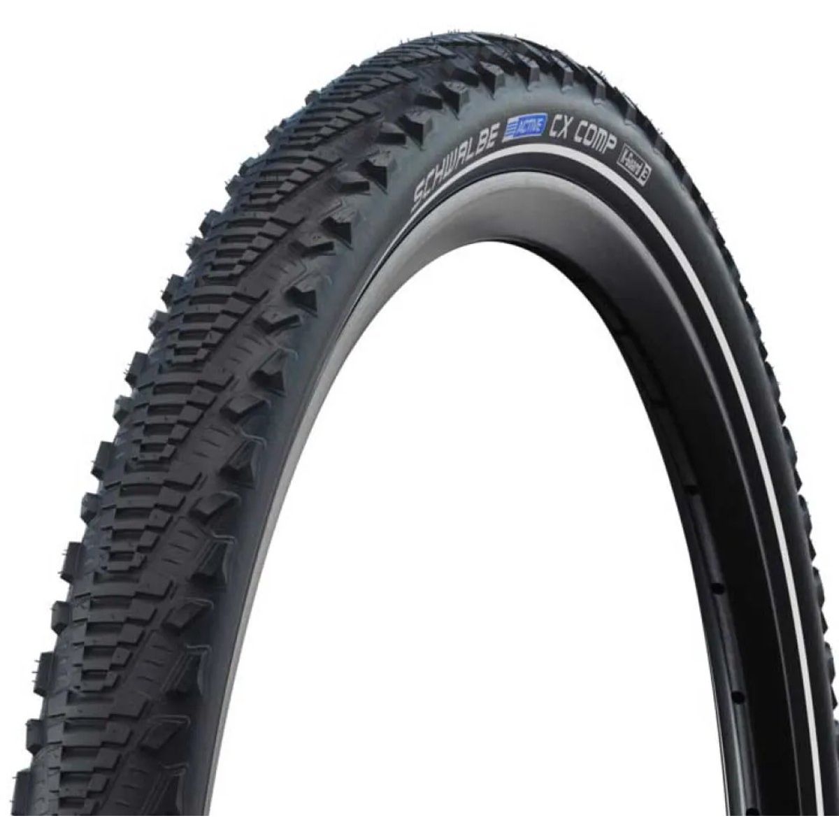 Zwarte Schwalbe 28-inch CX Comp K-Guard gravelband met K-Guard bescherming, geschikt voor gravel- en mountainbikes.