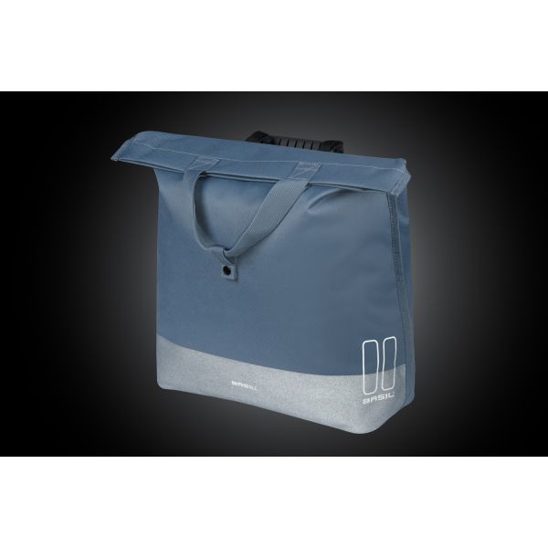 Basil Mara Evo 17-19 liter fietstas voor enkel, waterdichte fietsshopper met MIK-haken, zwart en robuust voor fietsen.