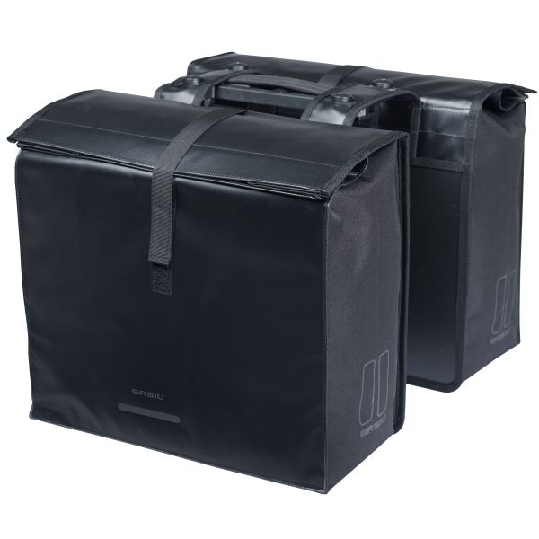 Basil Urban Load Pro MIK dubbele fietstas voor fietsmanden, zwart, waterdicht en geschikt voor 50-64 liter bagage.