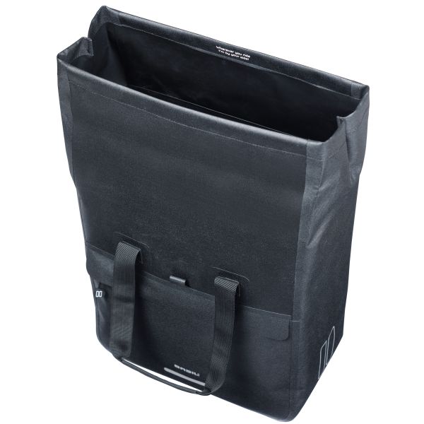 Basil Urban Dry Neo fietstas enkel met MIK-haken, 23-26 liter, waterdicht en geschikt voor stadsfietsen.