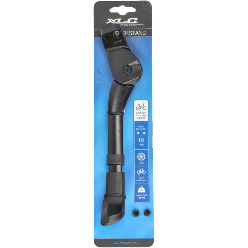 Zwarte XLC standaard 16/24 A vorkversterker met 18 mm bevestiging voor fiets, zichtbaar op de afbeelding.