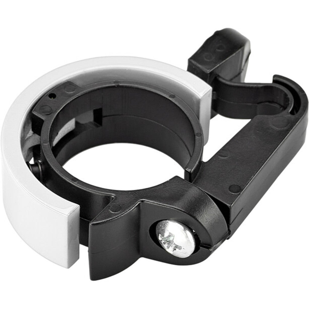 XLC fietbel ring DD-R01, klassieke metalen bel voor fiets, zichtbaar in het handvat met kling en ring.