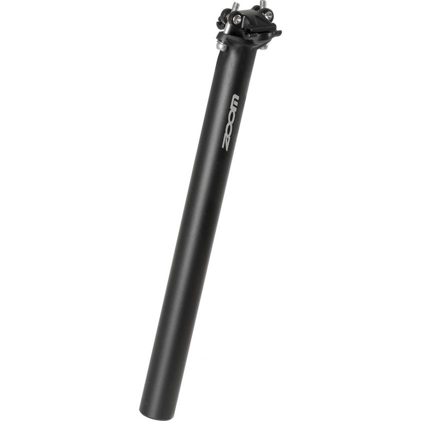 Zoom ATB zadelpen van aluminium, zwart, Ø31,6 mm en 350 mm lengte voor mountainbikes, stevige en lichte constructie.