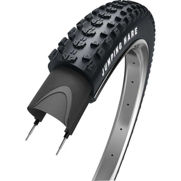 Edge Jumping Hare vouwband MTB band, tubeless ready, geschikt voor mountainbikes, zwart en robuust met profiel.