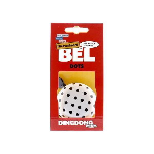Niet Verkeerd Fietsbel Ding Dong Dots 60 Mm - Wit/Zwarte Stippen - Le Coq Wielerartikelen