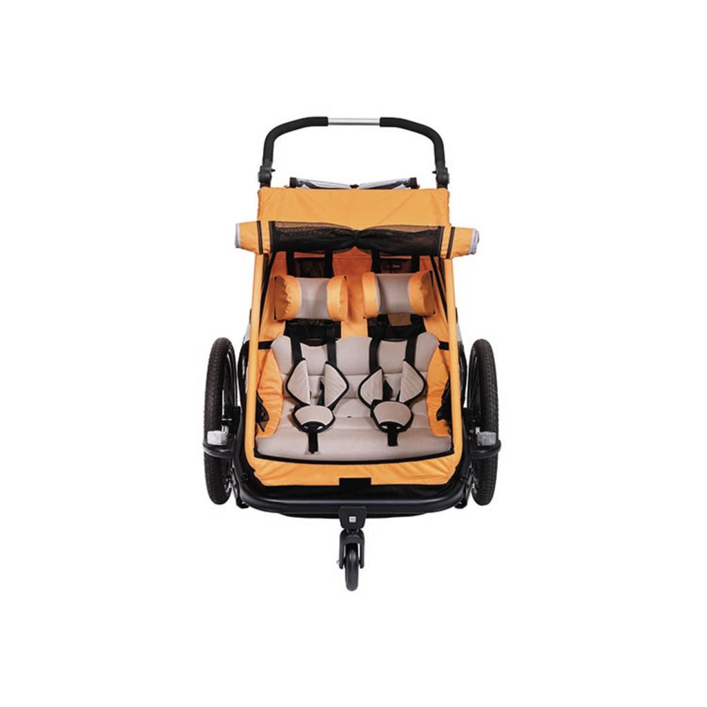 XLC Kinderfietskar Duo S BS-C10 in oranje, dubbel kinderfietskar met stevige frame en comfortabele zitplaatsen