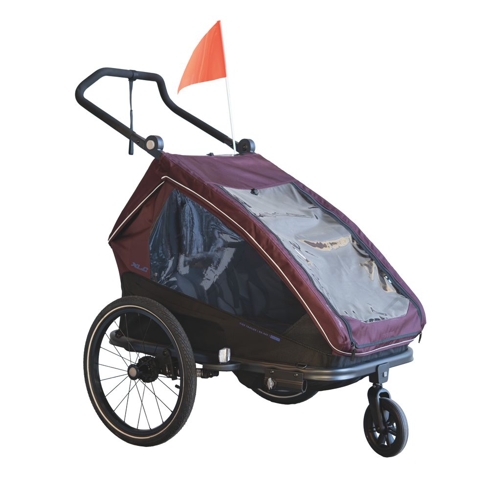 Kinderfietskar XLC Duo T BS-K02 voor twee kinderen, burgundy kleur, geschikt voor veilige fietstochten.