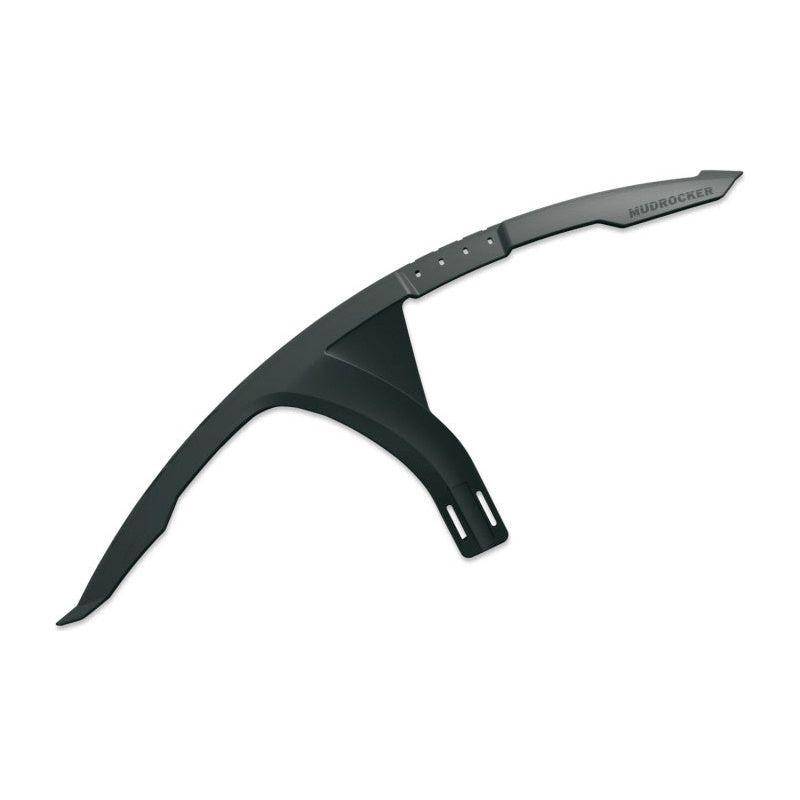 Zwart SKS Mudrocker PVC voorspatbord voor 27.5/29 inch mountainbikes, beschermt tegen modder en water tijdens ritten.