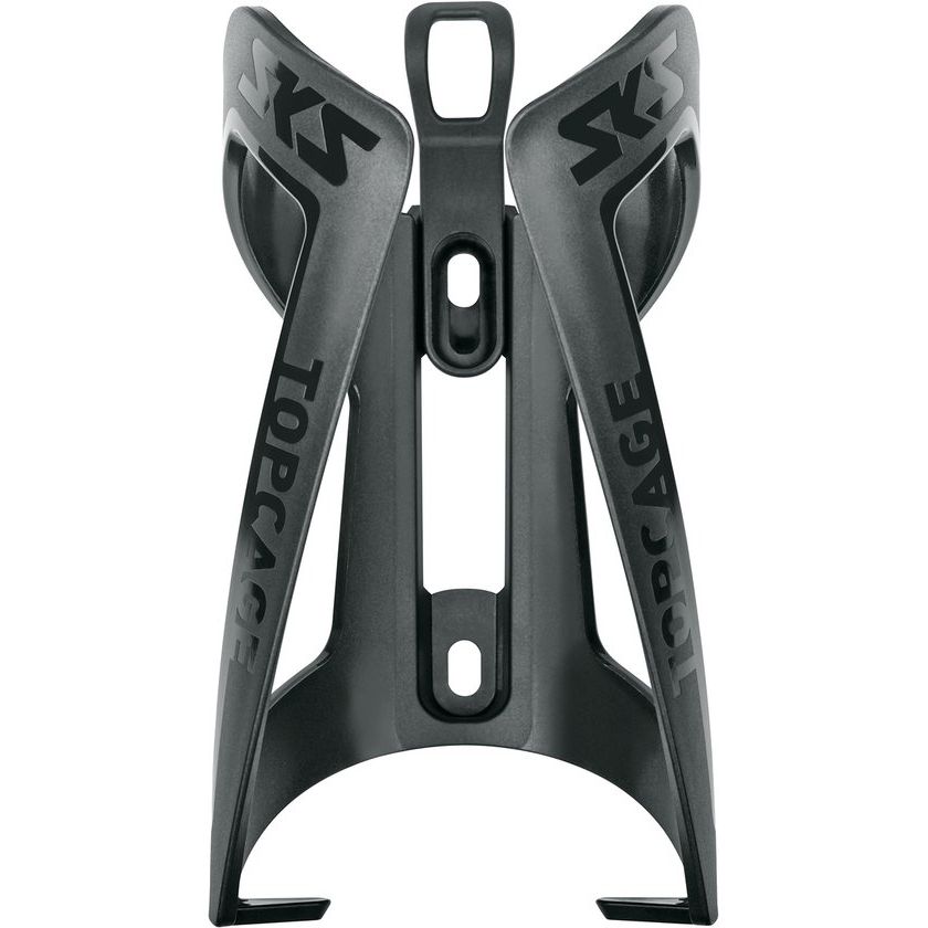 Zwarte SKS Bidonhouder Topcage PVC voor fiets, stevig en duurzaam, geschikt voor het bevestigen van een waterfles.