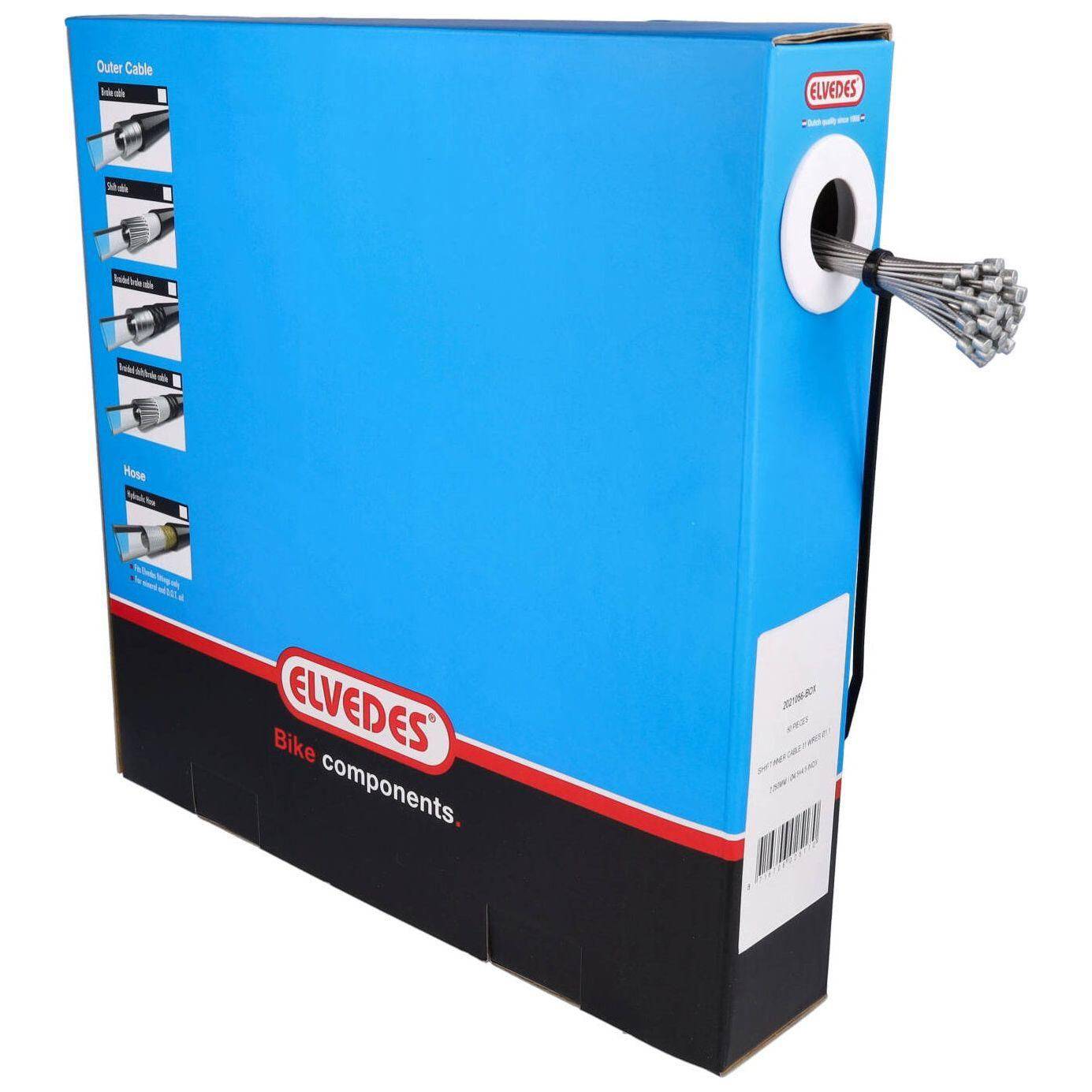 Schakel Binnenkabel Elvedes 2250 Mm 31 Draads Rvs Slick Ø1,1Mm N-Nippel Ø4,5×4,5Mm (Doos À 50 Stuks) - Le Coq Wielerartikelen