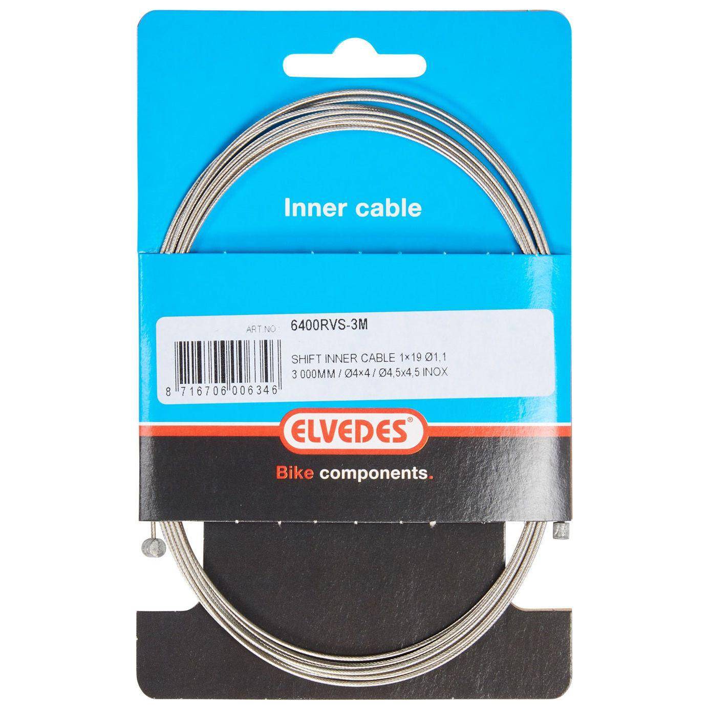 Schakel Binnenkabel Elvedes 3000Mm 1 X 19 Draads Rvs Ø1,1Mm N-Nippel Ø4×4 Mm + T-Nippel Ø4,5×4,5 Mm - Le Coq Wielerartikelen