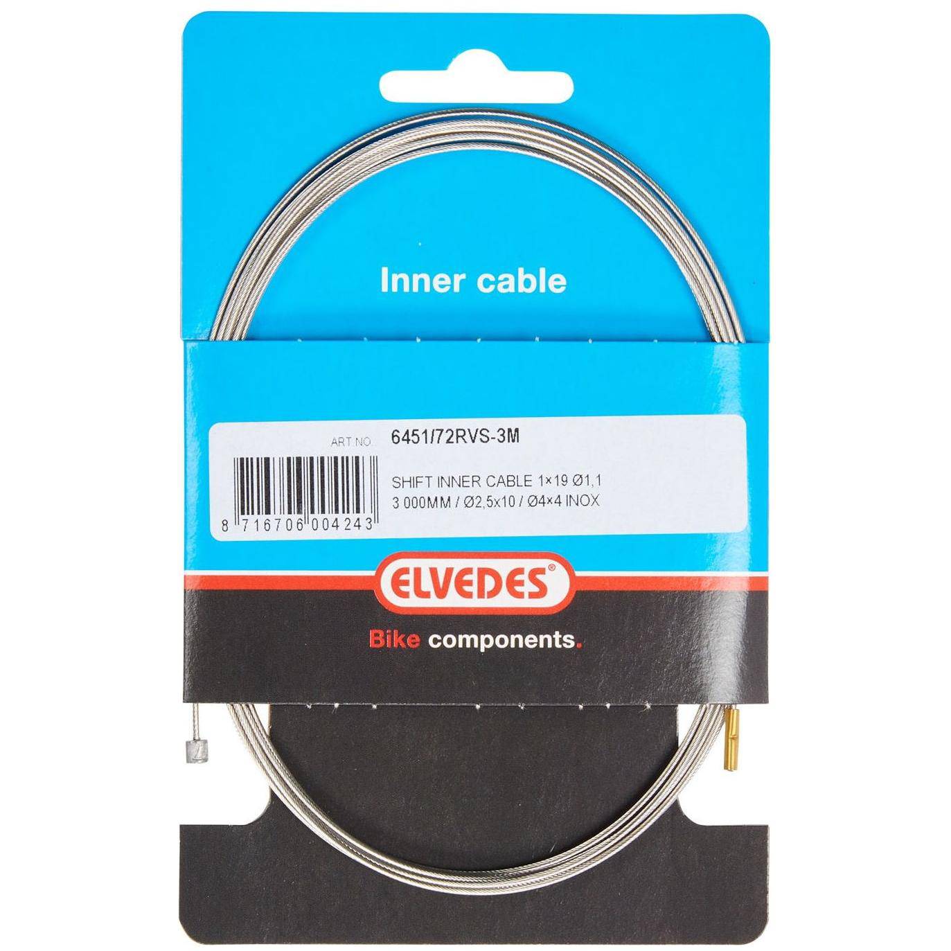 Schakel Binnenkabel Elvedes 3000Mm 1 X 19 Draads Rvs Ø1,1Mm Met Ø2,5 ×10 En Ø4 × 4Mm N-Nippel - Le Coq Wielerartikelen