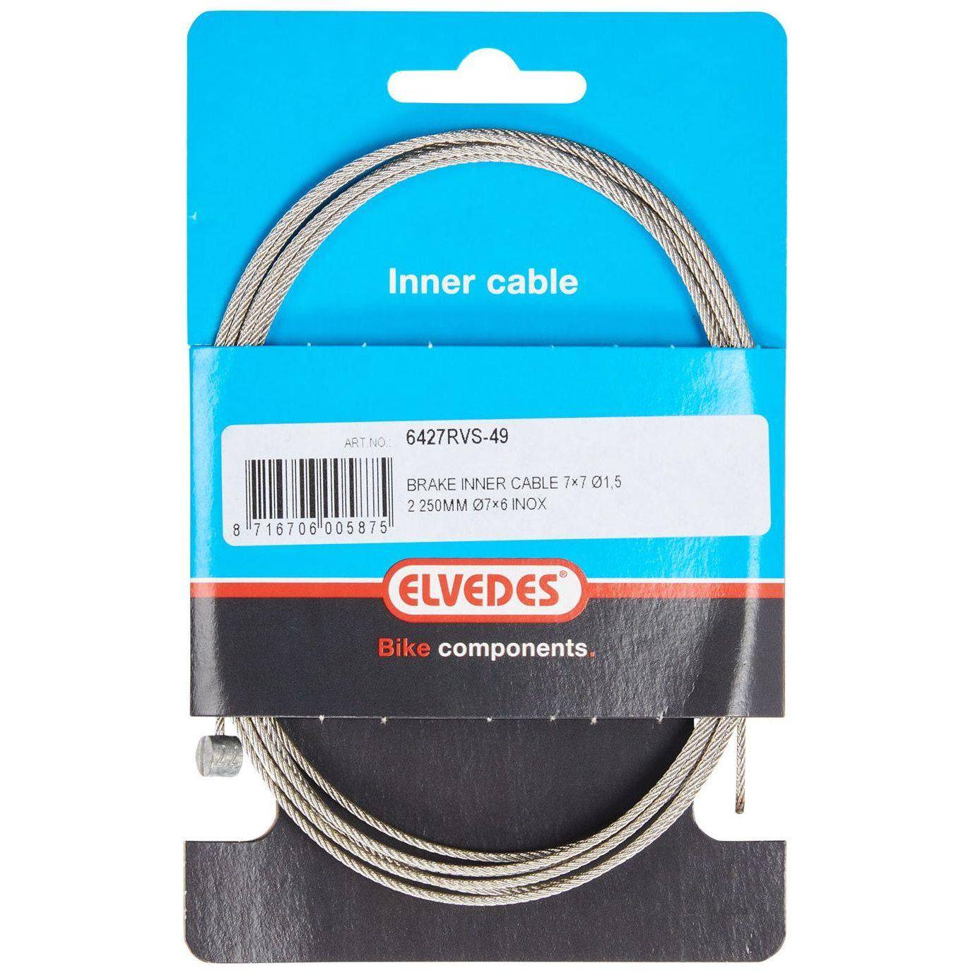 Rem Binnenkabel Elvedes 2250Mm 7×7 Draads Rvs Ø1,5Mm Met T-Nippel Ø7 × 6 Mm - Le Coq Wielerartikelen