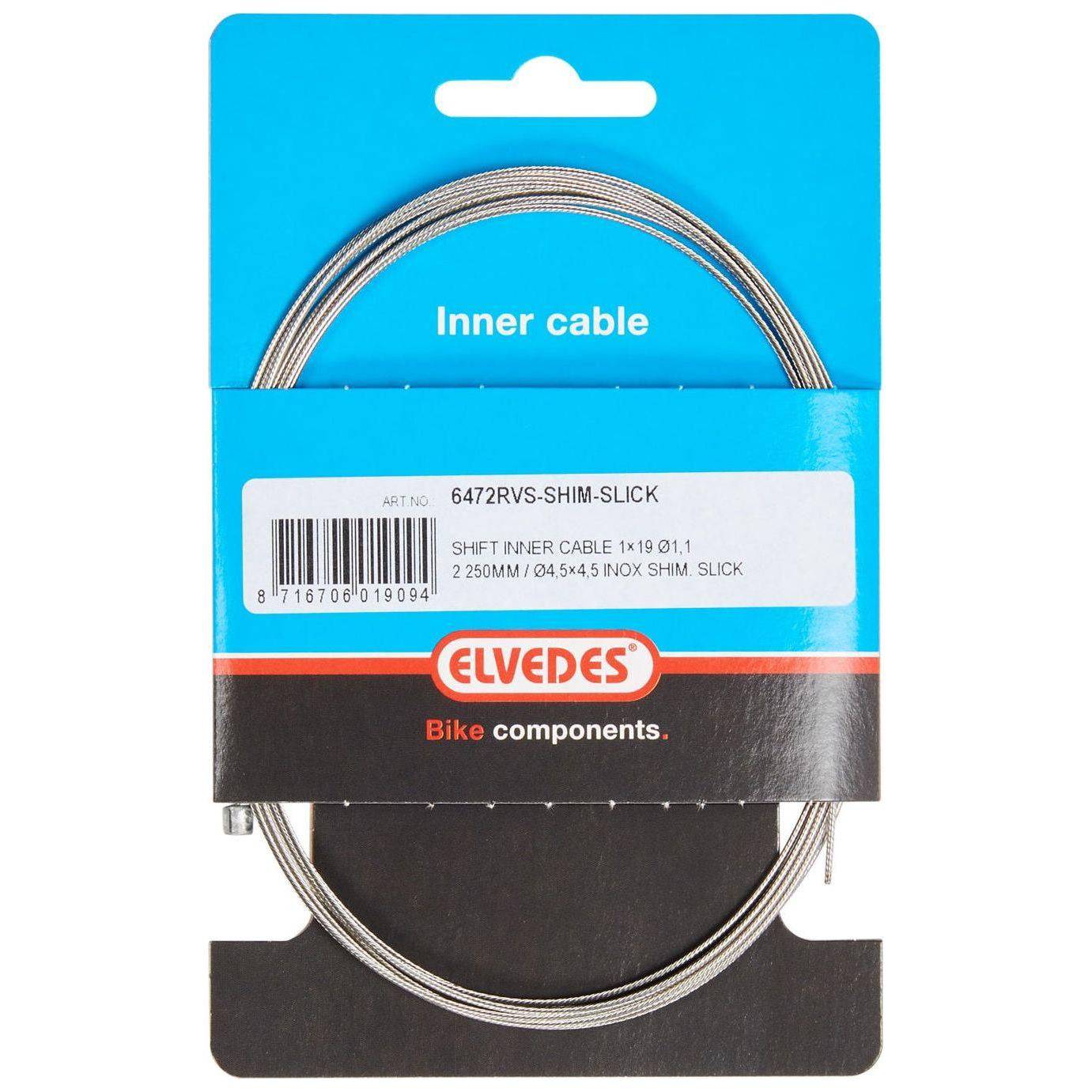 Schakel Binnenkabel Elvedes 2250Mm 1×19 Draads Rvs Slick Ø1,1Mm Met N-Nippel Ø4,5 × 4,5 - Le Coq Wielerartikelen
