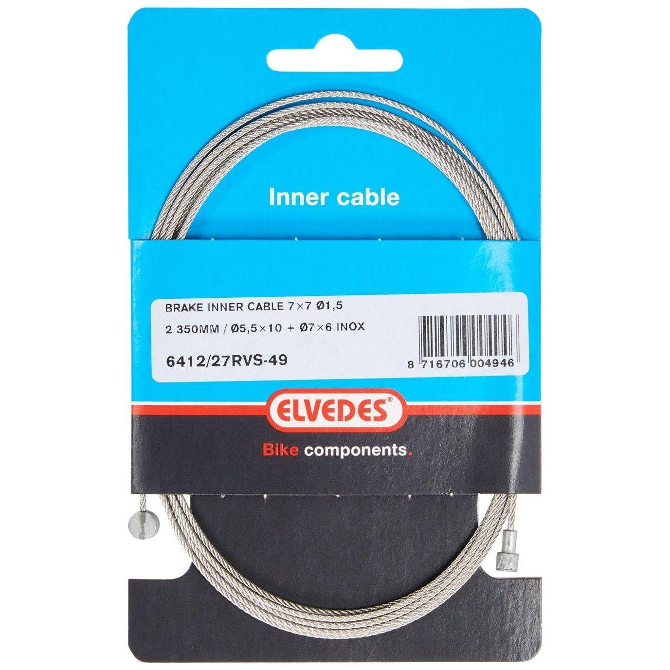 Rem Binnenkabel Elvedes 2250Mm 7×7 Draads Rvs Ø1,5Mm Met V-Nippel Ø5,5 × 10 En T-Nippel Ø7 × 6Mm - Le Coq Wielerartikelen