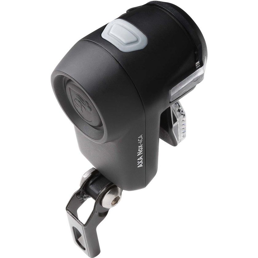 Zwarte Axa Nox City 4 Lux koplamp met batterij, voor stadsfietsen en veilig fietsen in het donker.