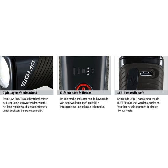 Sigma Helmlamp Buster USB koplamp met verstelbare band en heldere LED-verlichting voor veilig fietsen in het donker