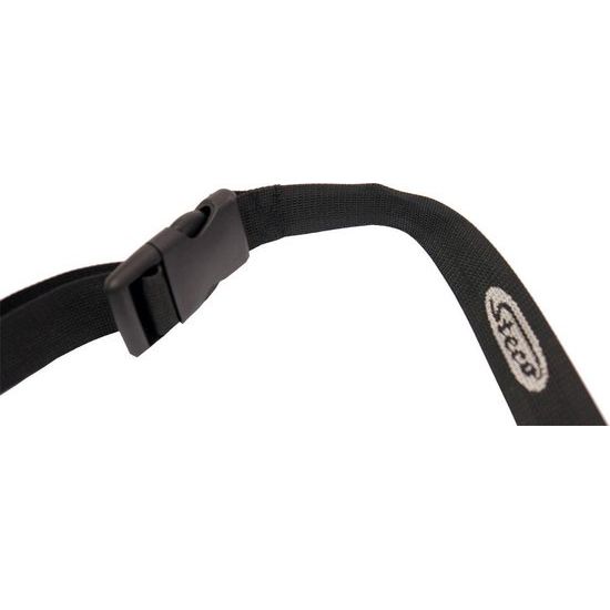 Zwart Steco Monkey-Mee spanband van kunststof met logo, ideaal als accessoire voor vervoer en bevestiging.