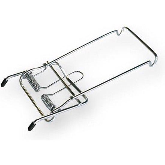 Steco clip-on bagagedrager met veer in zilver, fietsaccessoire voor extra bagageruimte en stabiliteit.