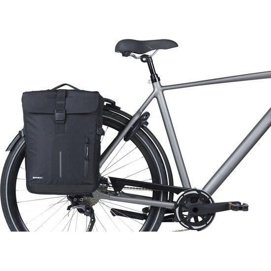 Basil Move Mik Dubbele fietstas achterzijde, 30 liter, met regenhoes, geschikt voor achterfiets, zwart/grijs, stevig en waterdicht