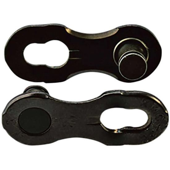 Zwarte KMC Missinglink DLC12 kettingverbinder voor fietskettingen, 2 stuks, eenvoudig te installeren en geschikt voor diverse bikes.