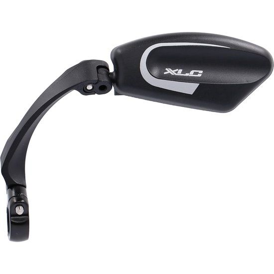 Zwarte XLC MR-K10 verstelbare fietsspiegel met strop voor 21-26mm stuurdiameter, zichtbaar op de afbeelding.