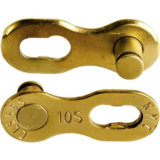 KMC 10R Missinglink 10-speed verbindingsset goud, 2 stuks, voor kettingschakels en pennen op een fiets.