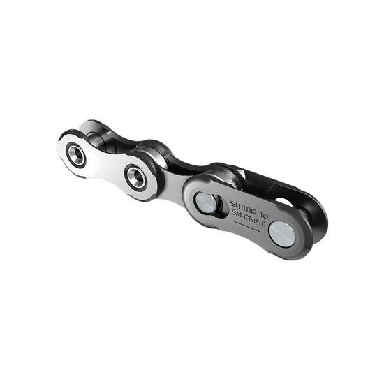 Zwarte Shimano SM-CN9100 12-speed kettingschakel met quicklink voor snel en stevig kettingverbinding.