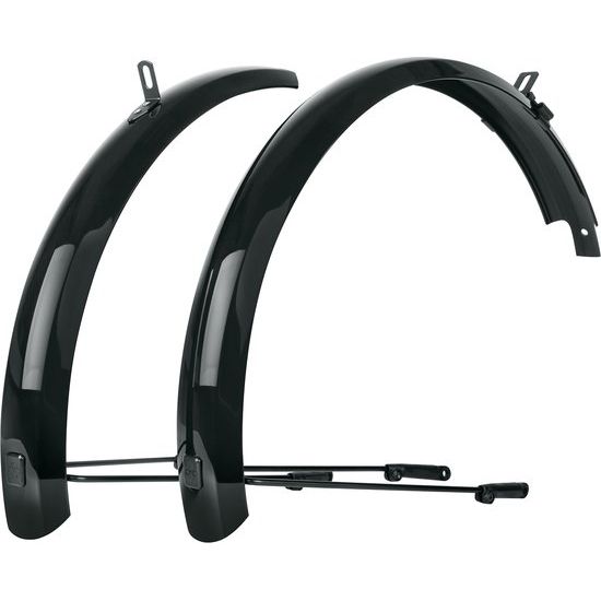 Zwarte SKS Bluemels Basic spatbordenset voor 20-inch fietsen, beschermt tegen water en modder tijdens het fietsen.