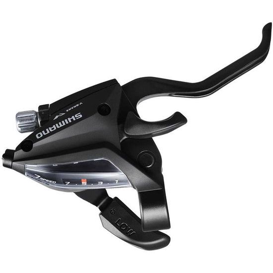 Shimano ST-EF500 shifters 7-speed rechts, zwart, met 2 vingers voor soepel schakelen en remmen op fiets.