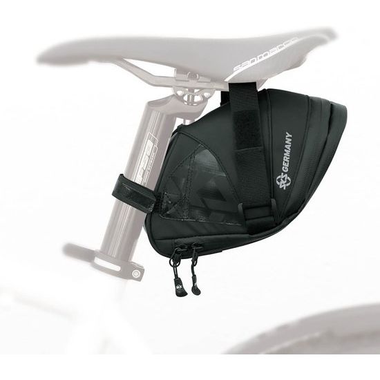 Zwarte SKS Explorer straps zadeltas van 0,5 liter, bevestiging voor fiets, waterdicht en compact design.