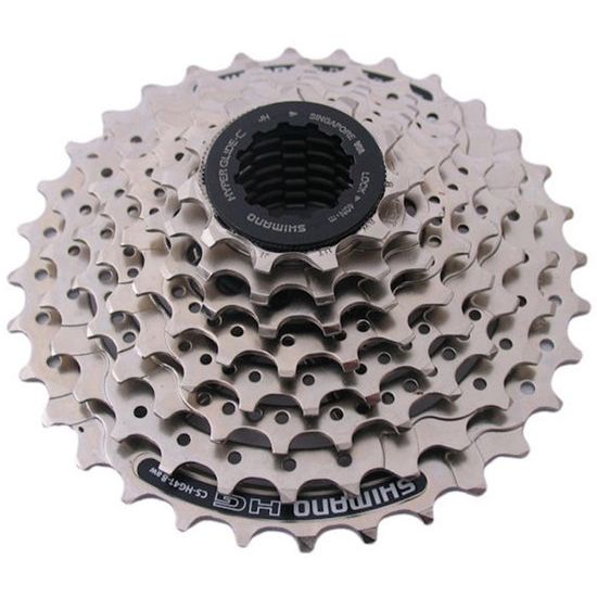 Shimano Acera Cs-Hg41 8-speed cassette met metalen tanden en zwarte behuizing, geschikt voor mountainbikes en racefietsen