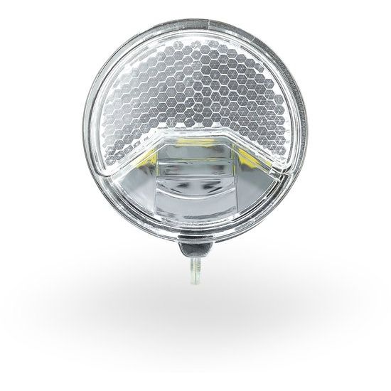 Axa Koplamp 606 met 15 Lux Steady Auto Dark in chroom, zicht op de koplamp met automatische donkere modus en helderheid.
