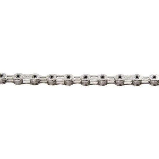Zilveren KMC X9SL 9-speed ketting met 114 schakels, superlicht ontwerp voor racefietsen en MTB.