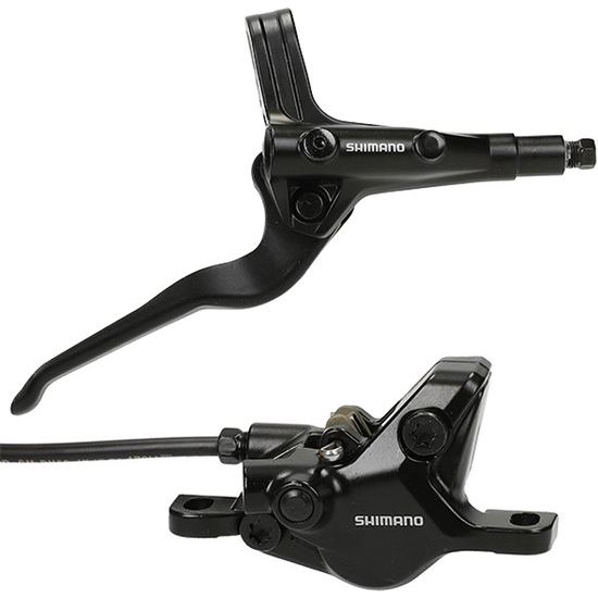 Shimano MT402-3 en MT410 MTB schijfremset in zwart, close-up van de remmen voor mountainbikes