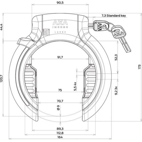 Axa Imenso Large ringslot voor extra fietsbeveiliging, zwart met stevige metalen behuizing.