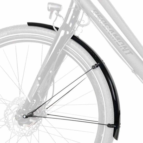 Zwart SKS Bluemels stripes spatbordenset voor 28-inch fietsen, beschermt tegen modder en water, inclusief voor- en achterspatborden.
