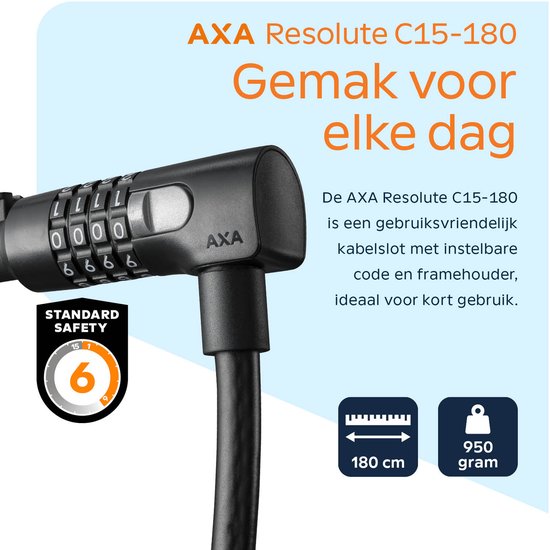 Axa Resolute Kabelslot met universele houder, zwart kunststof kabelslot voor beveiliging van kabels en apparaten.