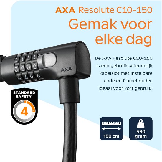 Zwart Axa Resolute C10 kabelslot van 150 cm voor het veilig organiseren van kabels in huis of kantoor.