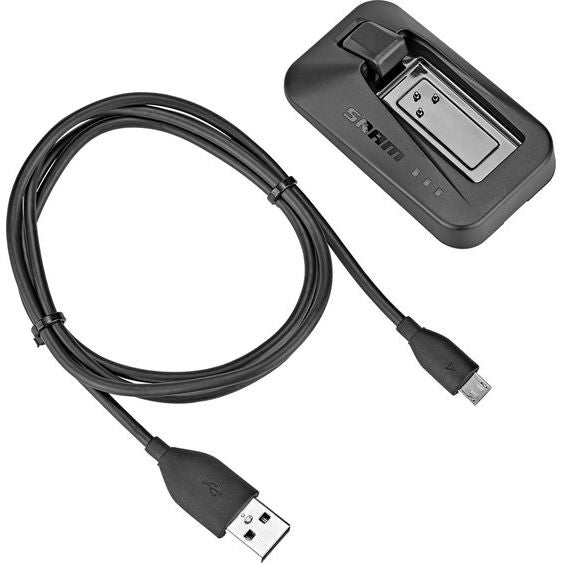 Sram AXS oplader voor draadloze e-bike accu's, zwart en compact, geschikt voor snel opladen van Sram AXS accu's