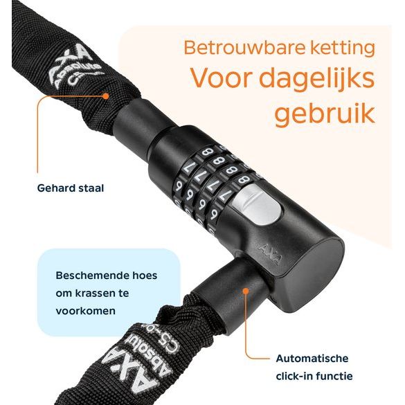 Zwart Axa kettingslot Absolute C5-90 met stevige ketting en slot, geschikt voor beveiliging van fietsen en motoren