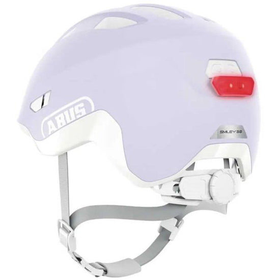 Abus Smiley 3.0 Ace kinderfietshelm met verstelbaar systeem en LED-verlichting, roze en blauwe kleuren, kindvriendelijk ontwerp