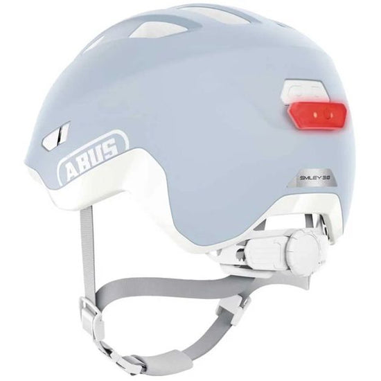 Abus Smiley 3.0 Ace kinderfietshelm met verstelbaar systeem en LED-verlichting, geschikt voor jonge fietsers.
