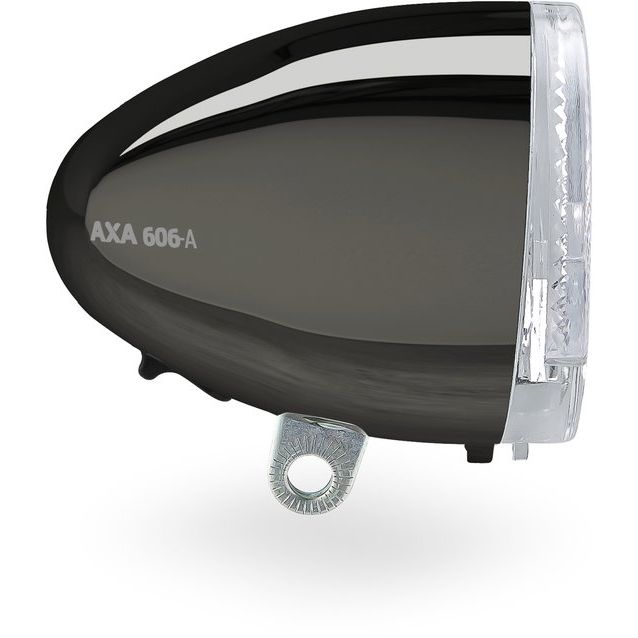 AXA koplamp 606 15 Lux Steady Auto Dark Chrome met helder wit licht en chroomafwerking, geschikt voor fietsen.