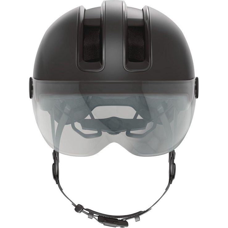 Abus Speed Pedelec helm Hud-Y Ace in zwart met ventilatieopeningen en verstelbare riem voor veilig fietsen.