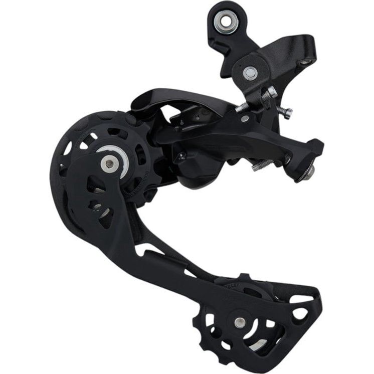 Shimano Deore XT M8000 achterderailleur met 11-speed shadow RD+ en direct mount, zichtbaar in detail op de afbeelding